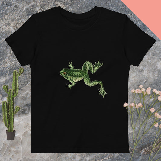 Organic cotton kids t-shirt frog jumping