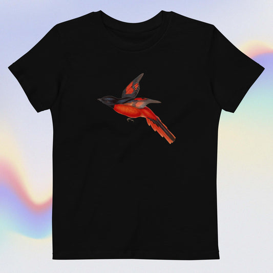 Organic cotton kids t-shirt red black bird