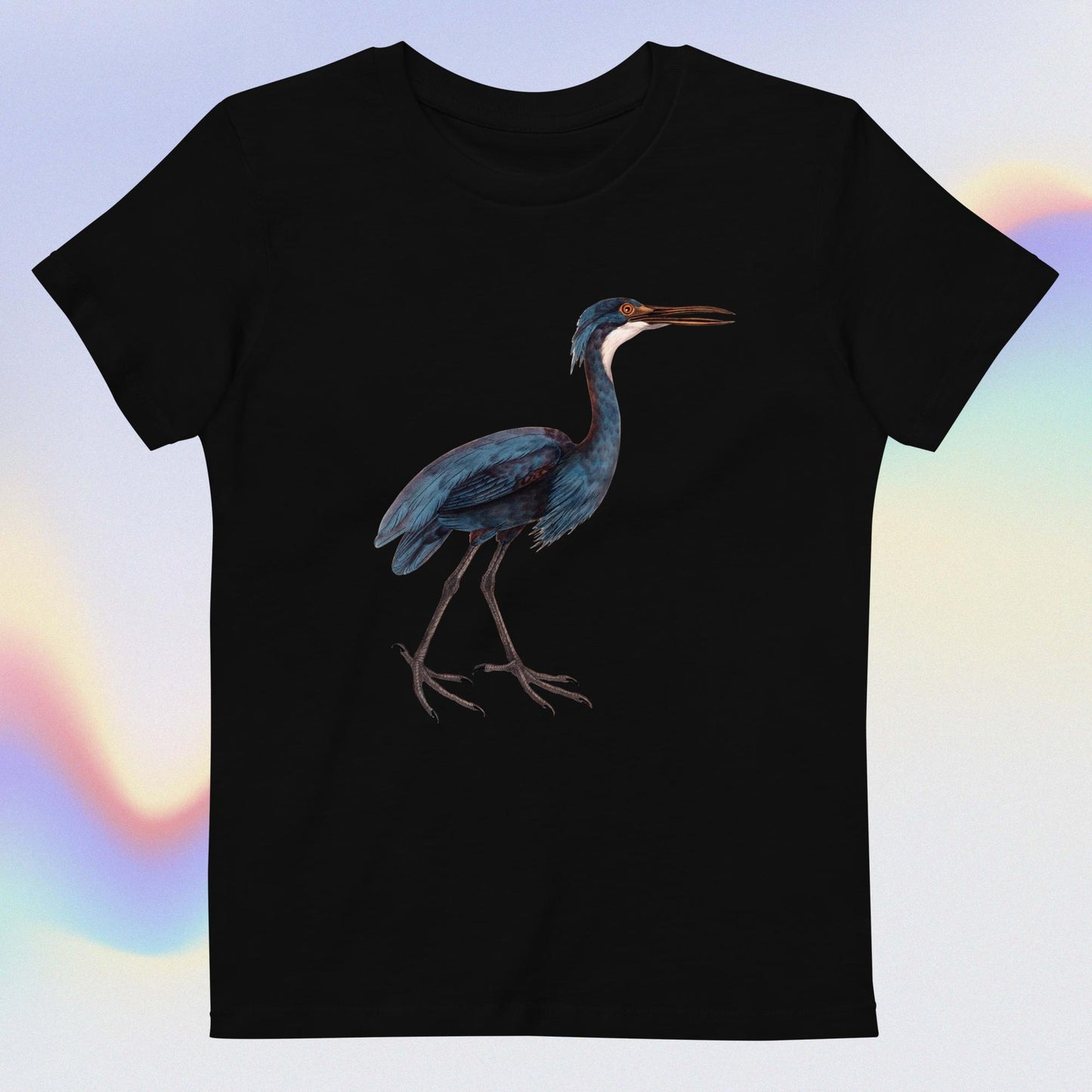 Organic cotton kids t-shirt blue haron bird
