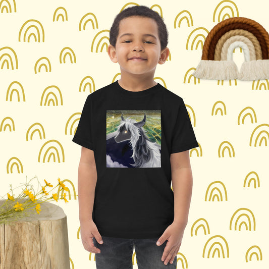 Toddler jersey t-shirt horned black and white goat