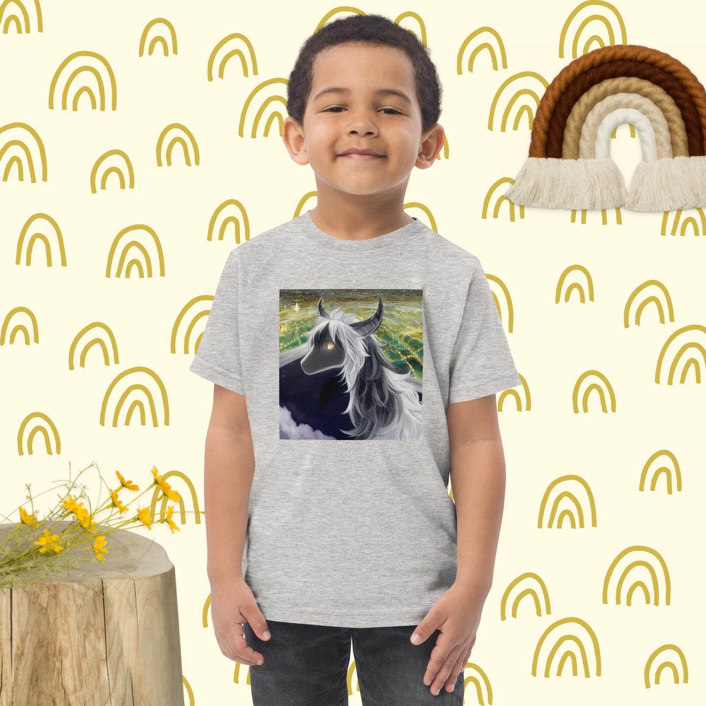 Toddler jersey t-shirt horned black and white goat