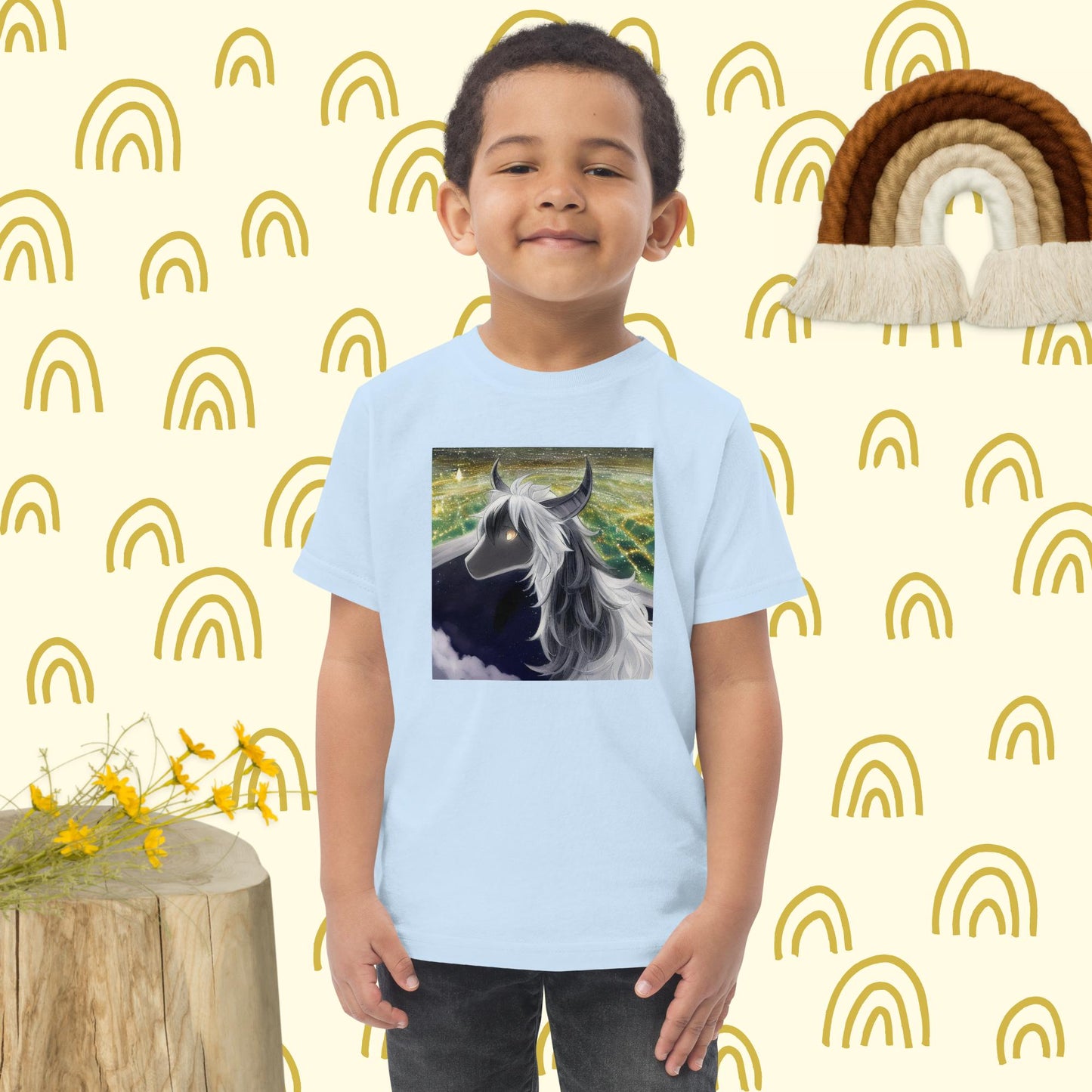 Toddler jersey t-shirt horned black and white goat