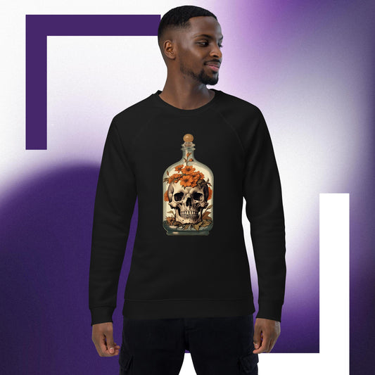 . Skull flowerUnisex organic raglan sweatshirt