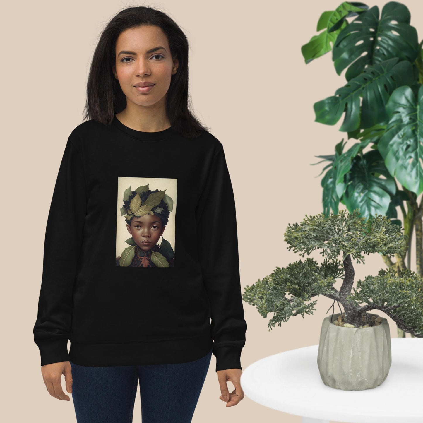 .Unisex organic sweatshirt folk child leaves