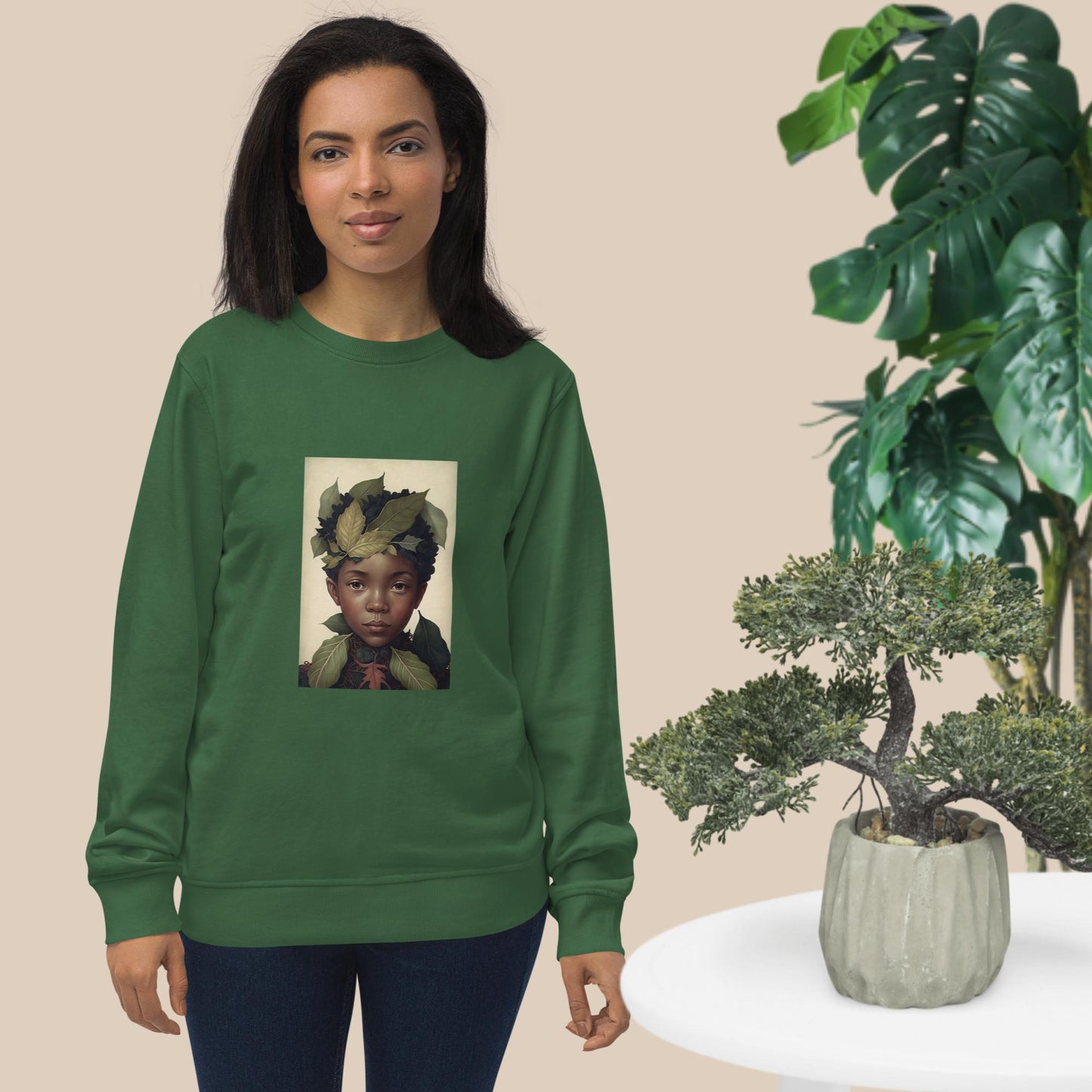 .Unisex organic sweatshirt folk child leaves
