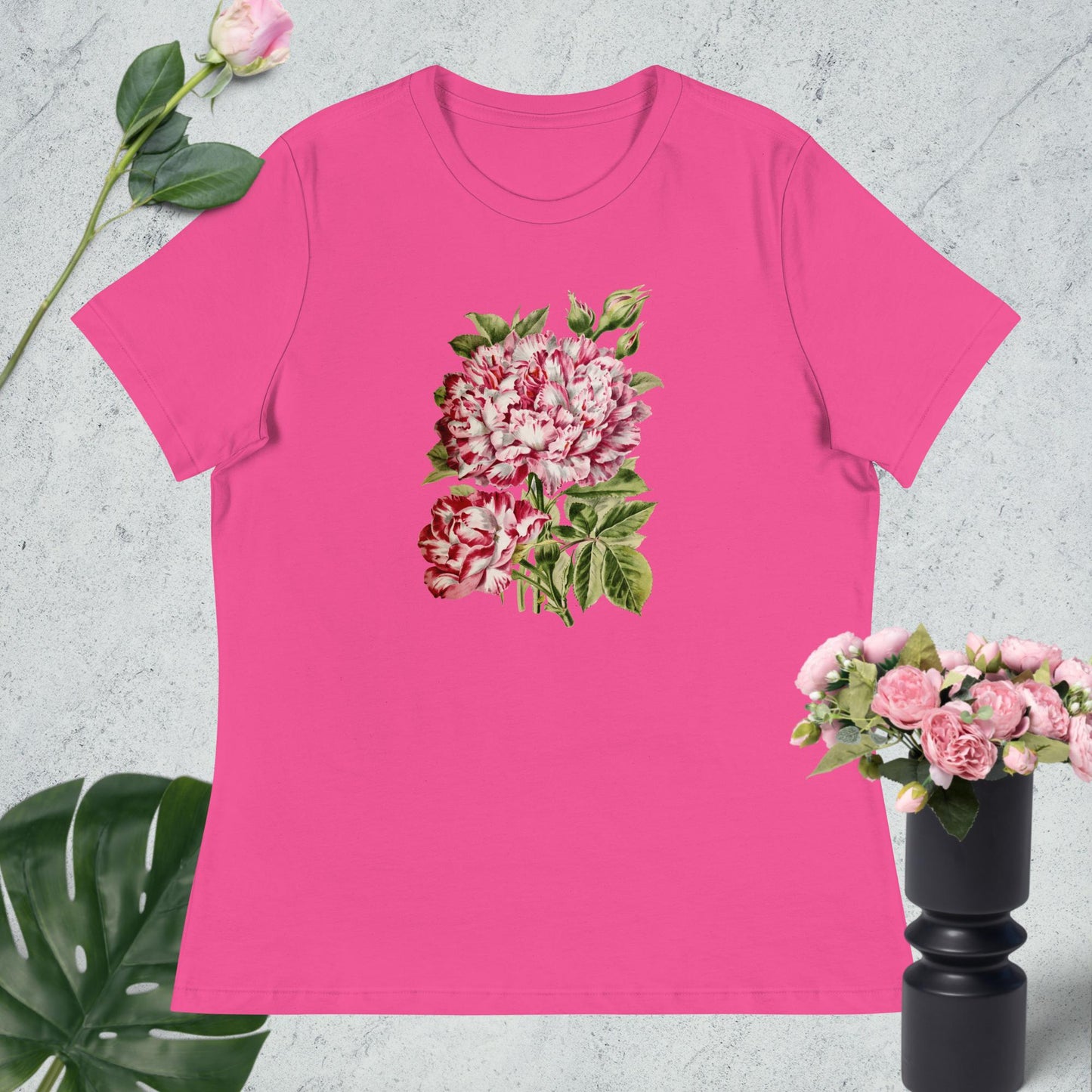 Women's Relaxed T-Shirt pink and white flower