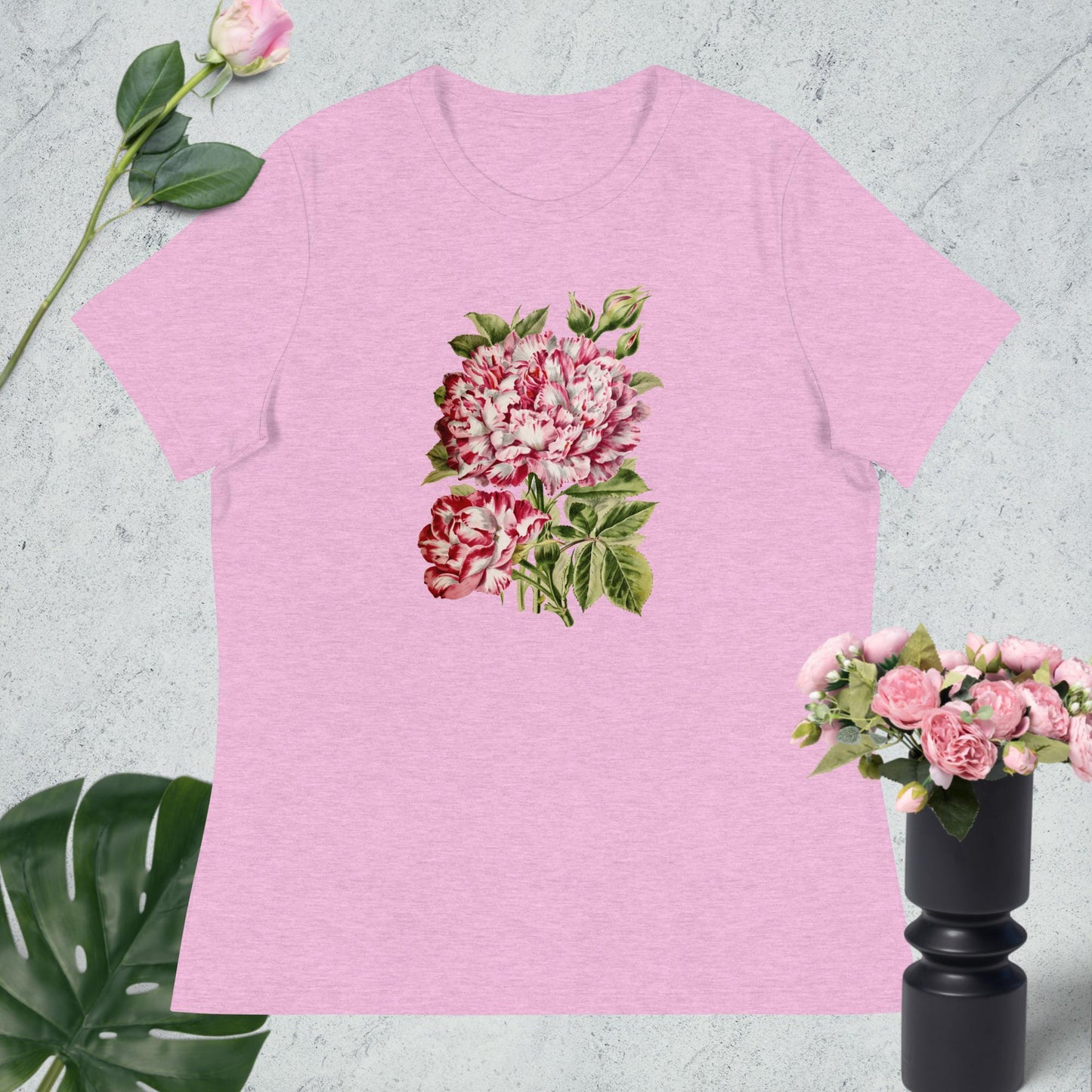 Women's Relaxed T-Shirt pink and white flower