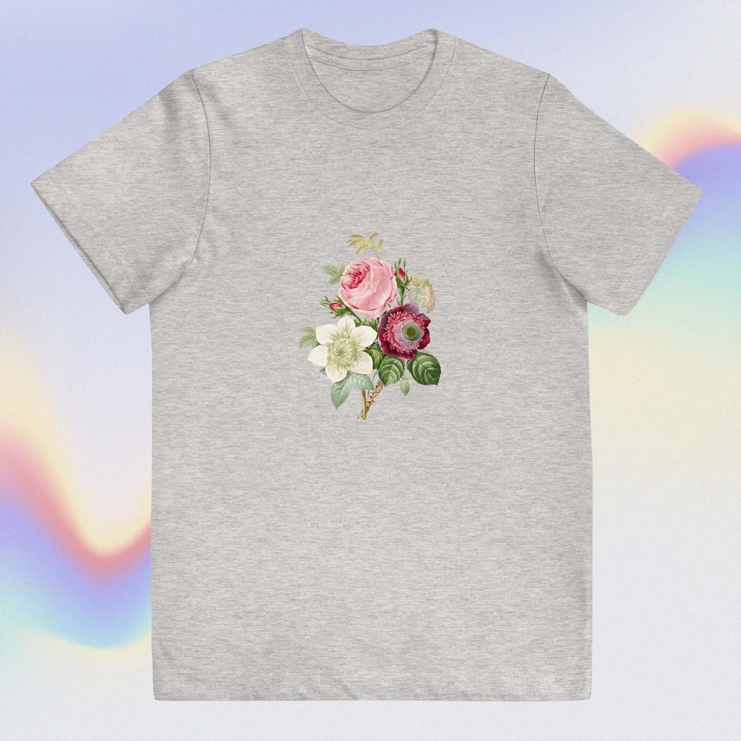 Youth jersey t-shirt flowers pink and white