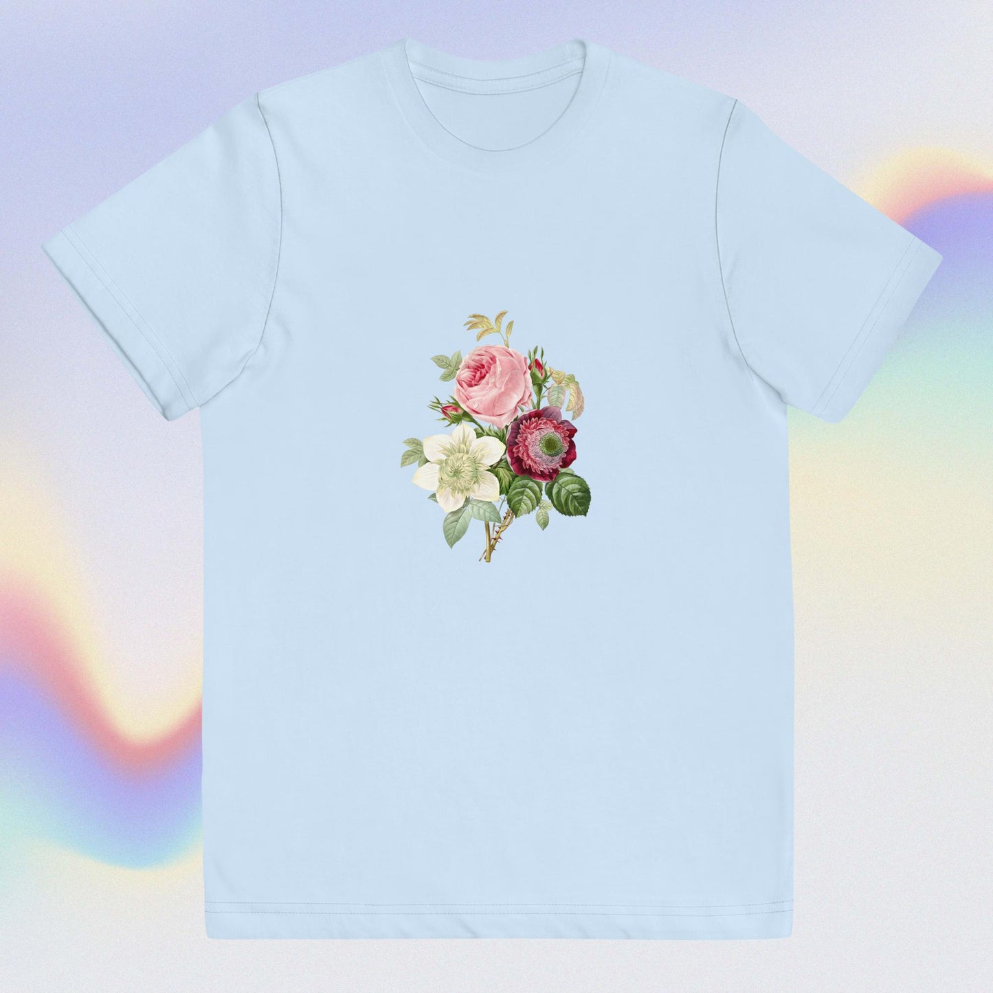Youth jersey t-shirt flowers pink and white